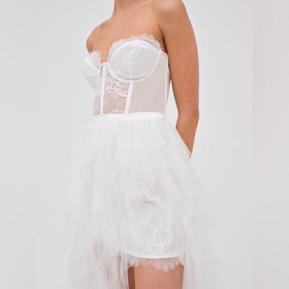 For Love and Lemons Bustier Mini White Dress Lace Strapless Sheer Size XS - Picture 7 of 16